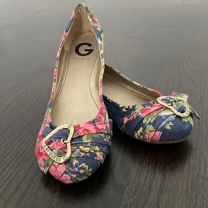 G by Guess Denim Floral Ballerina Flats